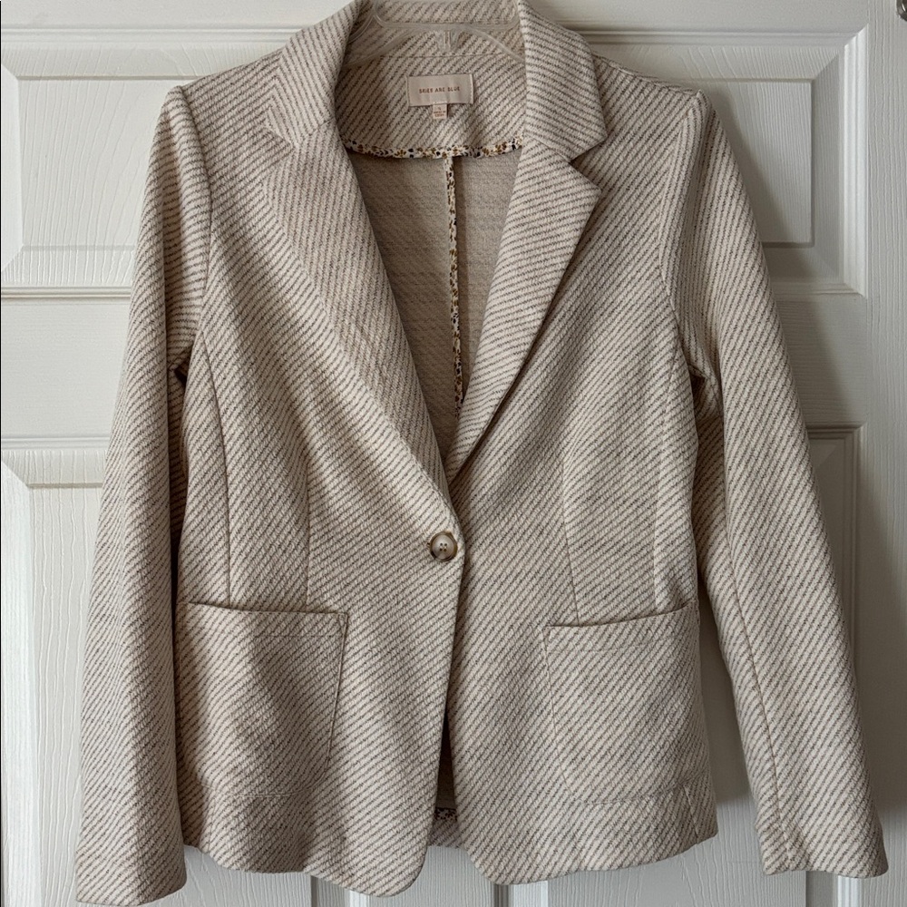 Skies Are Blue Cream Textured Single-Button Blazer